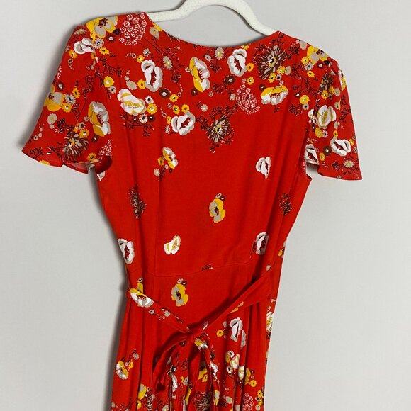 Free People Gorgeous Jess Wrap Dress Womens Small Red Floral Midi - Picture 11 of 12